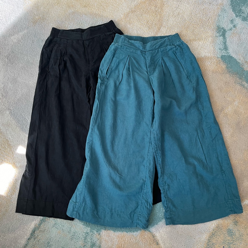 TWO PAIRS Athleta LINEN Teal and Black Wide-Leg Women's Pants